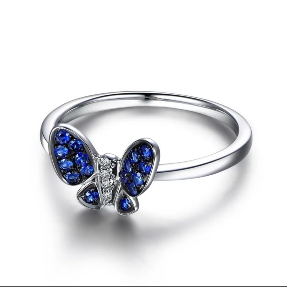 New Women’s 925 Silver Sapphire Butterfly Ring - Picture 2 of 5